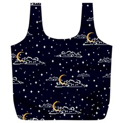 Hand Drawn Scratch Style Night Sky With Moon Cloud Space Among Stars Seamless Pattern Vector Design  Full Print Recycle Bag (xl) by BangZart