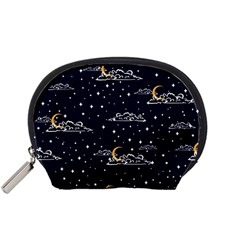 Hand Drawn Scratch Style Night Sky With Moon Cloud Space Among Stars Seamless Pattern Vector Design  Accessory Pouch (small) by BangZart