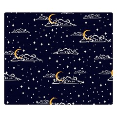 Hand Drawn Scratch Style Night Sky With Moon Cloud Space Among Stars Seamless Pattern Vector Design  Double Sided Flano Blanket (small)  by BangZart