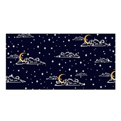 Hand Drawn Scratch Style Night Sky With Moon Cloud Space Among Stars Seamless Pattern Vector Design  Satin Shawl by BangZart