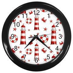 Nautical Seamless Pattern Wall Clock (black) by BangZart