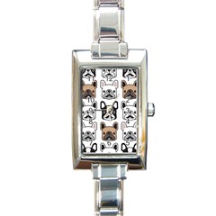 Dog French Bulldog Seamless Pattern Face Head Rectangle Italian Charm Watch by BangZart