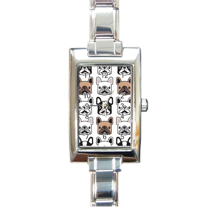 Dog french bulldog seamless pattern face head Rectangle Italian Charm Watch