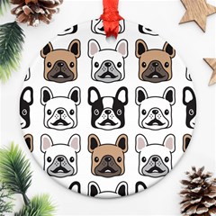 Dog French Bulldog Seamless Pattern Face Head Ornament (round) by BangZart