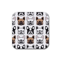 Dog French Bulldog Seamless Pattern Face Head Rubber Coaster (square)  by BangZart