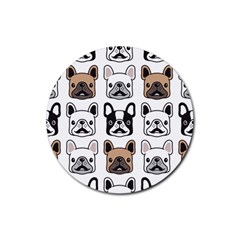 Dog French Bulldog Seamless Pattern Face Head Rubber Coaster (round)  by BangZart