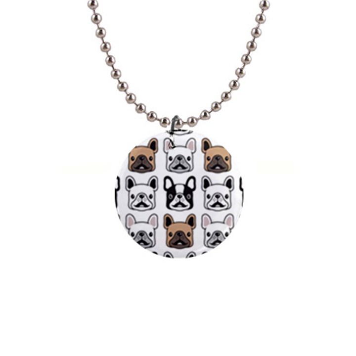 Dog french bulldog seamless pattern face head 1  Button Necklace