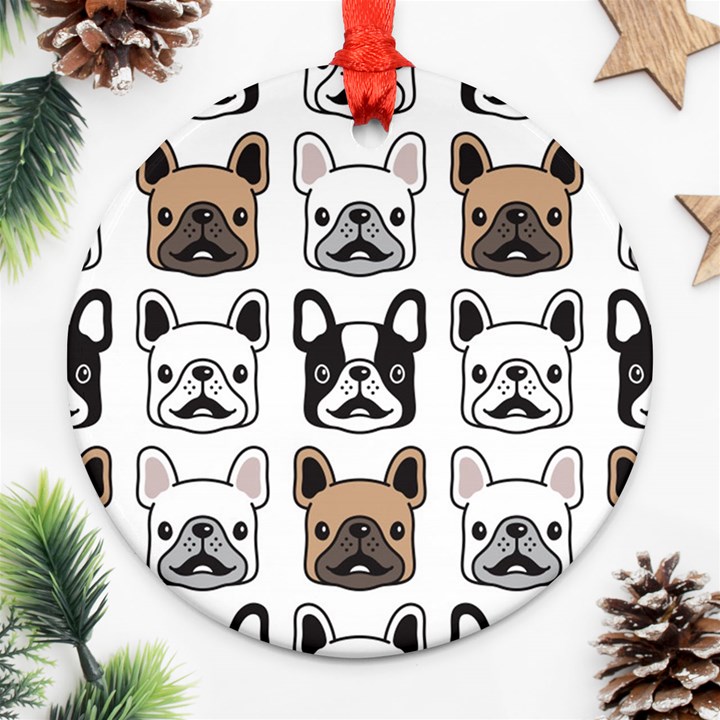 Dog french bulldog seamless pattern face head Round Ornament (Two Sides)