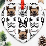 Dog french bulldog seamless pattern face head Heart Ornament (Two Sides) Back