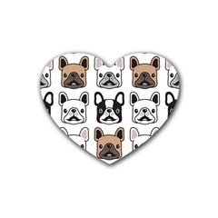 Dog French Bulldog Seamless Pattern Face Head Rubber Coaster (heart)  by BangZart