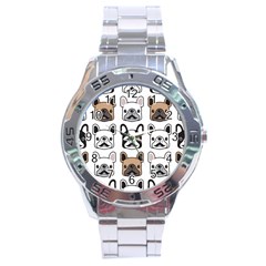 Dog French Bulldog Seamless Pattern Face Head Stainless Steel Analogue Watch by BangZart