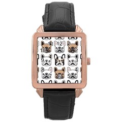 Dog French Bulldog Seamless Pattern Face Head Rose Gold Leather Watch  by BangZart