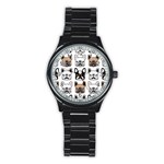 Dog french bulldog seamless pattern face head Stainless Steel Round Watch Front