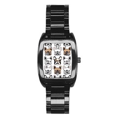 Dog French Bulldog Seamless Pattern Face Head Stainless Steel Barrel Watch by BangZart