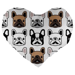 Dog French Bulldog Seamless Pattern Face Head Large 19  Premium Flano Heart Shape Cushions by BangZart