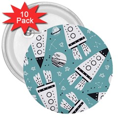 Cute Seamless Pattern With Rocket Planets Stars 3  Buttons (10 Pack)  by BangZart