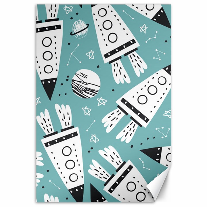 Cute seamless pattern with rocket planets stars Canvas 12  x 18 