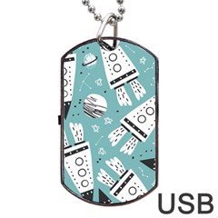 Cute Seamless Pattern With Rocket Planets Stars Dog Tag Usb Flash (one Side) by BangZart