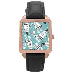 Cute Seamless Pattern With Rocket Planets Stars Rose Gold Leather Watch  by BangZart