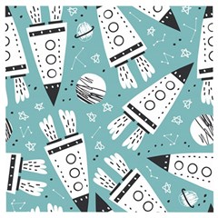 Cute Seamless Pattern With Rocket Planets Stars Wooden Puzzle Square by BangZart