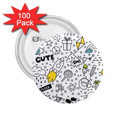 Set Cute Colorful Doodle Hand Drawing 2 25  Buttons (100 Pack)  by BangZart