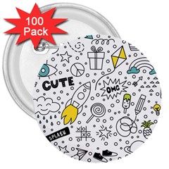 Set Cute Colorful Doodle Hand Drawing 3  Buttons (100 Pack)  by BangZart