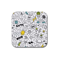 Set Cute Colorful Doodle Hand Drawing Rubber Coaster (square)  by BangZart