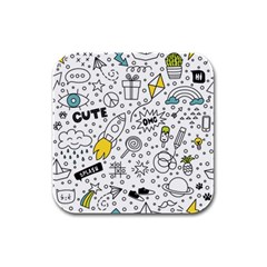 Set Cute Colorful Doodle Hand Drawing Rubber Square Coaster (4 Pack)  by BangZart