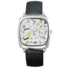 Set Cute Colorful Doodle Hand Drawing Square Metal Watch by BangZart