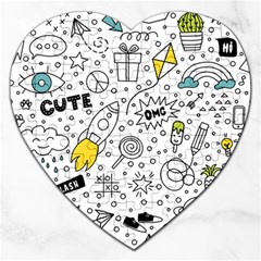 Set Cute Colorful Doodle Hand Drawing Jigsaw Puzzle (heart) by BangZart