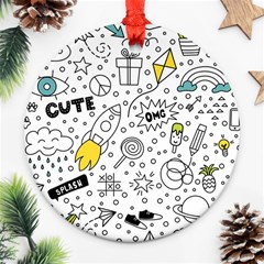 Set Cute Colorful Doodle Hand Drawing Round Ornament (two Sides) by BangZart