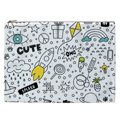 Set Cute Colorful Doodle Hand Drawing Cosmetic Bag (xxl) by BangZart