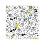 Set cute colorful doodle hand drawing Small Satin Scarf (Square) Front