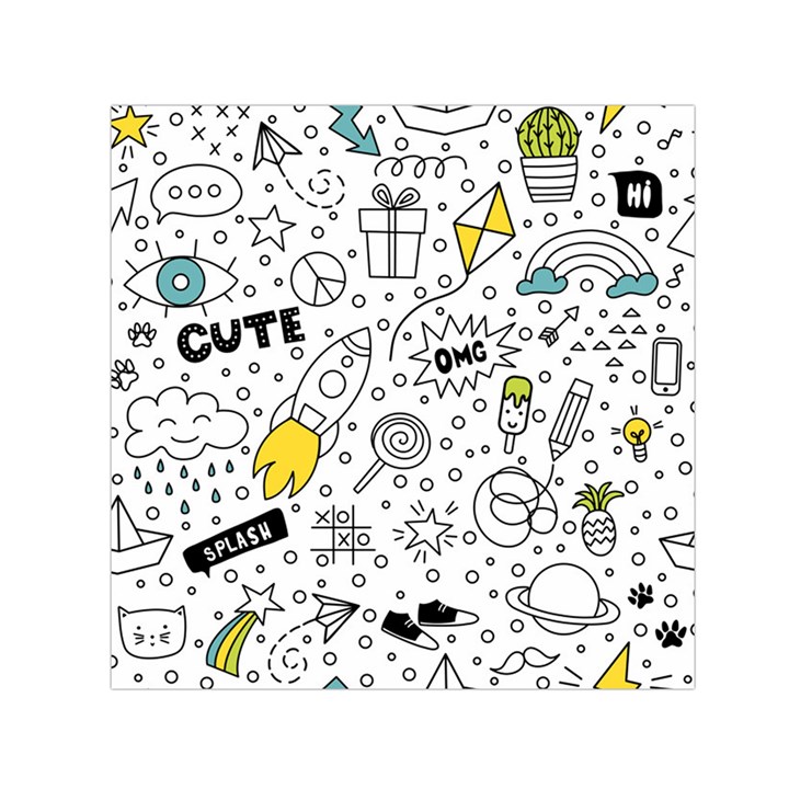 Set cute colorful doodle hand drawing Small Satin Scarf (Square)