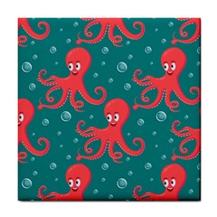 Cute Smiling Red Octopus Swimming Underwater Tile Coaster by BangZart