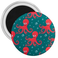 Cute Smiling Red Octopus Swimming Underwater 3  Magnets by BangZart