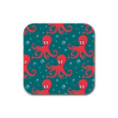 Cute Smiling Red Octopus Swimming Underwater Rubber Square Coaster (4 Pack)  by BangZart