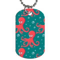 Cute Smiling Red Octopus Swimming Underwater Dog Tag (one Side) by BangZart