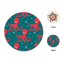 Cute Smiling Red Octopus Swimming Underwater Playing Cards Single Design (round) by BangZart