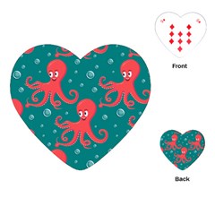 Cute Smiling Red Octopus Swimming Underwater Playing Cards Single Design (heart) by BangZart