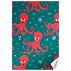 Cute Smiling Red Octopus Swimming Underwater Canvas 12  X 18  by BangZart