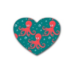 Cute Smiling Red Octopus Swimming Underwater Rubber Coaster (heart)  by BangZart