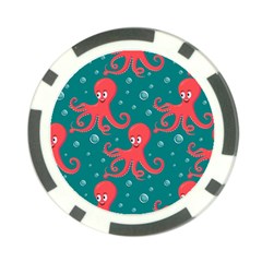 Cute Smiling Red Octopus Swimming Underwater Poker Chip Card Guard by BangZart