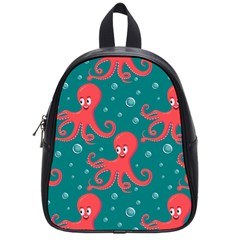 Cute Smiling Red Octopus Swimming Underwater School Bag (small) by BangZart