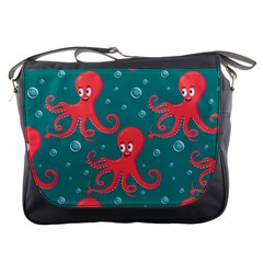 Cute Smiling Red Octopus Swimming Underwater Messenger Bag by BangZart