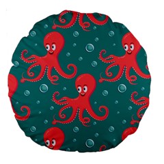 Cute Smiling Red Octopus Swimming Underwater Large 18  Premium Round Cushions by BangZart