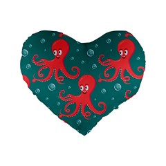 Cute Smiling Red Octopus Swimming Underwater Standard 16  Premium Heart Shape Cushions by BangZart