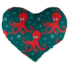 Cute Smiling Red Octopus Swimming Underwater Large 19  Premium Heart Shape Cushions by BangZart