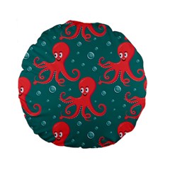 Cute Smiling Red Octopus Swimming Underwater Standard 15  Premium Flano Round Cushions by BangZart