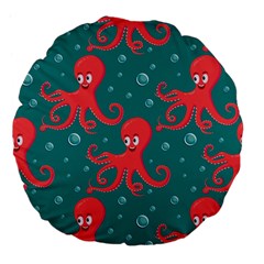 Cute Smiling Red Octopus Swimming Underwater Large 18  Premium Flano Round Cushions by BangZart